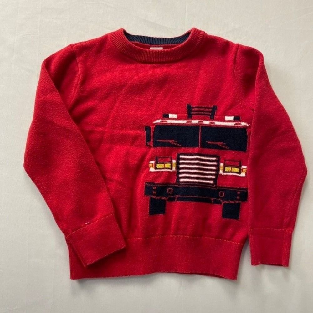 Baby Gap Boys Red Fire Truck Knit Sweater Pullover Toddler Kids Size 5 Years